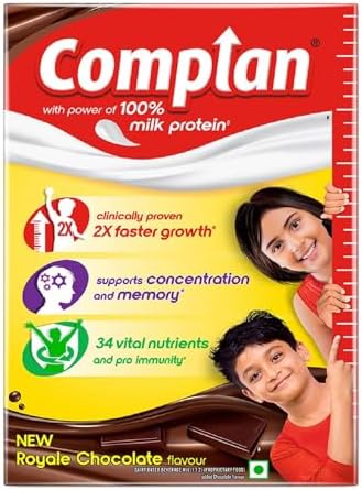 Complan Nutrition Drink Powder for Children, Royale Chocolate Flavour, 500 grams Carton|Nutrition Drink for kids with protein & 34 vital nutrients, 1 count