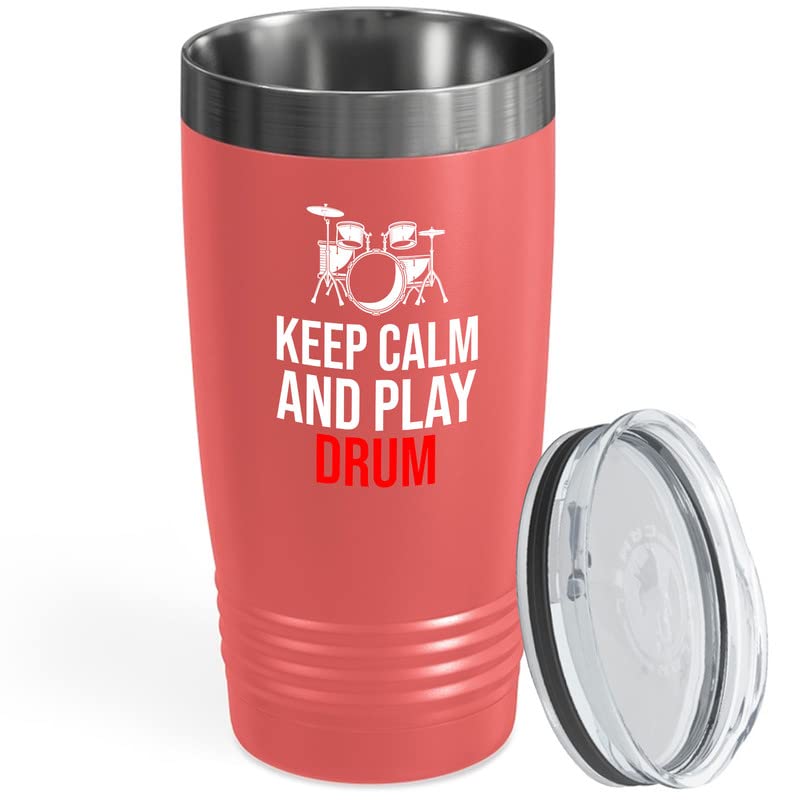 Taza para músicos: Tumbler de 20 oz con diseño de baquetas y lema 'Play Drum' en edición cobre miniatura 1