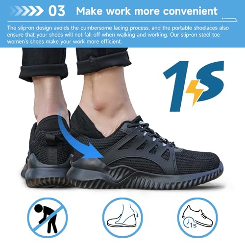 Image of Tinefiy Steel Toe Shoes for Women Lightweight Comfortable Slip On Safety Work Sneakers Cushion Puncture Proof Shoes Indestructible Shoe
