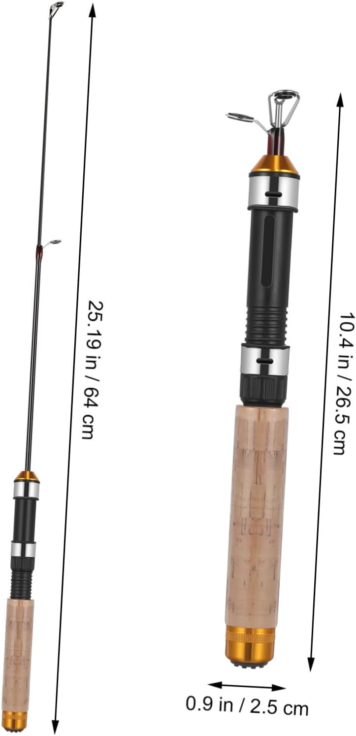 Mini Telescopic Carbon Coated Fishing Rod with Two Guides | Lightweight Compact Build, Firmly Mounted Reel, Winter Fishing Use, Portable for Panfish and Trout