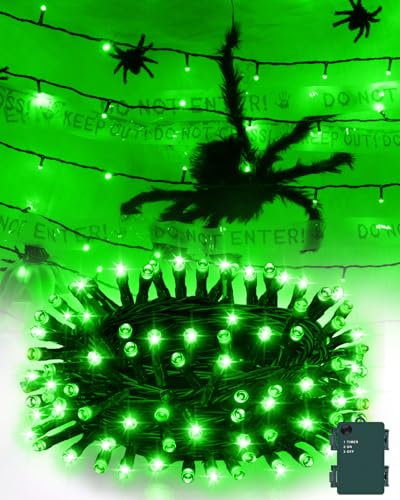 Kelumi Halloween Lights Battery Operated Green Fairy Lights with Timer Waterproof 9.8ft 30 LED Halloween Decorations for Outdoor Indoor Patio Home Party Garden Yard Decor