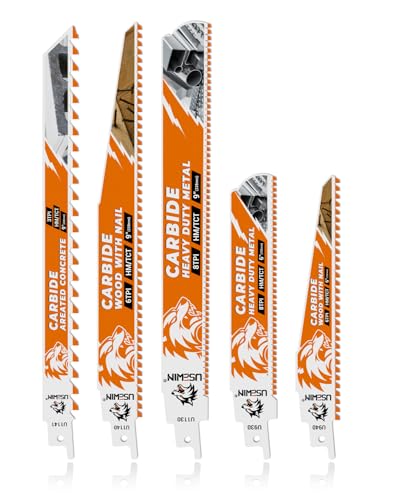 Image of 5 Pack Carbide Reciprocating Saw Blade Set, Premium Metal Blades Set for Nail Embedded Wood, Concrete, Heavy Metal, Alloy Steel Cutting, Heavy-Duty for Demolition