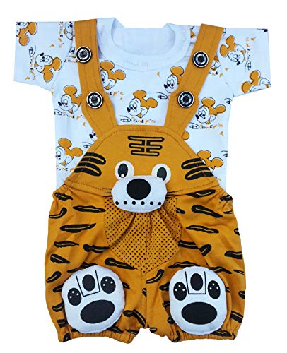 Image of TENDERCARE Baby Boy's and Baby Girl's Printed Cotton Above the Knee Dungaree Set (Magnifying Mustard, 18-24 Months)