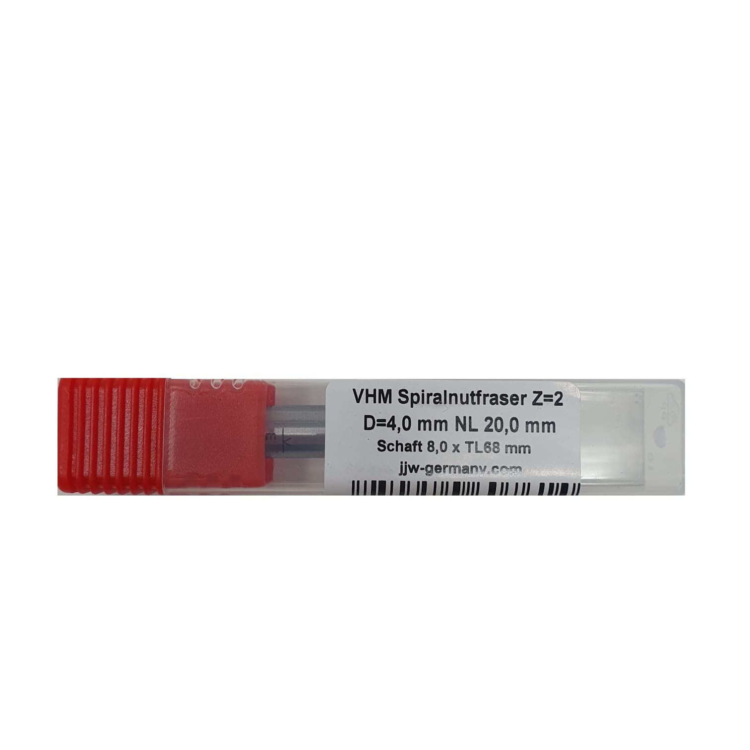 jjw-germany VHM - Fresa elicoidale per scanalature Z= 2 per fresatrice a mano con codolo in acciaio 8,0 mm (D= 4,0 mm NL 20,0 mm GL 68)
