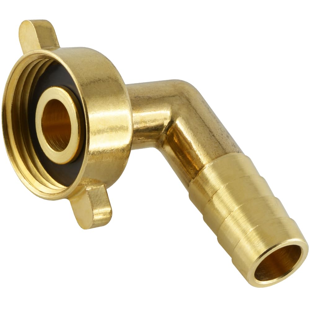 Fittingteile - Hose nozzle with wing union nut flat sealing brass (design: 90° angle - size: G 1/2 inch - 13 mm)