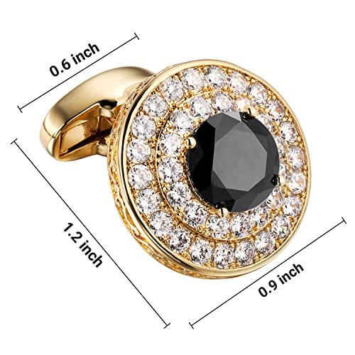 Image of HAWSON Cufflinks for Men, Gold Diamond Crystal Cufflinks for Groom Husband Personalized Gifts, Mens Formal Wedding Business Cufflinks, Luxurious Gorgeous Cuff Links French Shirt Accessories