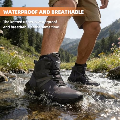 Image of Military Tactical Boots Men Wide Waterproof 6 Inches | Non Slip Side-Zip Combat Hiking Work Boots Lightweight Durable