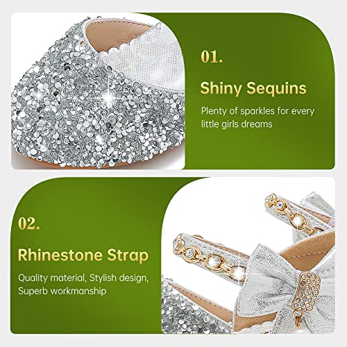 Image of Motasha Sparkly Girls Dress Shoes Kids High Heels Toddler to Big Kid | Glitter Closed Toe, Rhinestone Bow Straps, Hook-and-Loop Closure, Low Heel, Anti-Slip Outsole for Wedding Birthday Parties