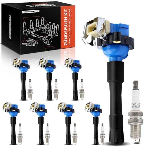 Frankberg 8x Zündspule + Zündkerzen Kompatibel mit 3er E36 E46 1993-2002 5er E39 1995-2004 7er E38 1995-2001 8er E31 1996-1999 X5 E53 2000-2003 Z3 E36 1997-2003