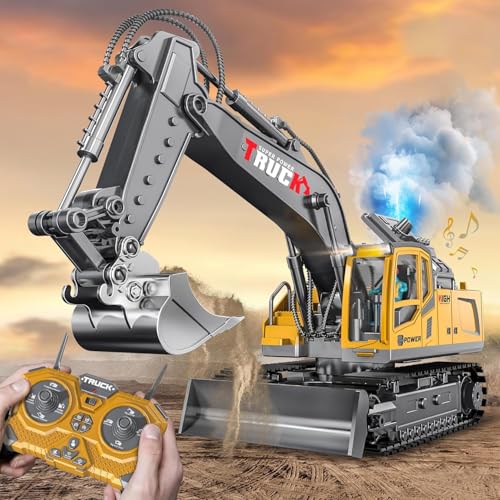 Image of Magicwand 1:24 Scale Die-Cast Multi-Channel Excavator Bulldozer Crane with Working Lights & Smoke【Pack of 1】
