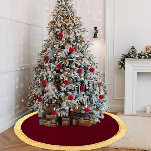 Halloscume 48 Inches Christmas Tree Skirt Velvet,Burgundy Red,Tassels by Halloscume - Used condition - Image 6
