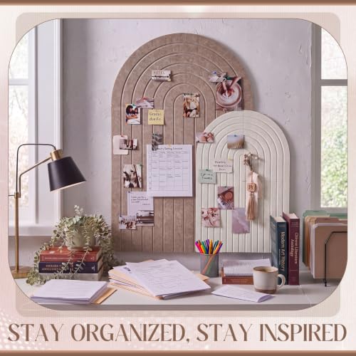 Poola Voidra 2 Set Arched Felt Bulletin Board 35"x 24" &16"x 24" Felt Pin Cork Board for Wall Decor Customizable Adhesive Tiles Wall Panel with 60 Push Pins for Office Home Art Photo Bedroom - Image 6