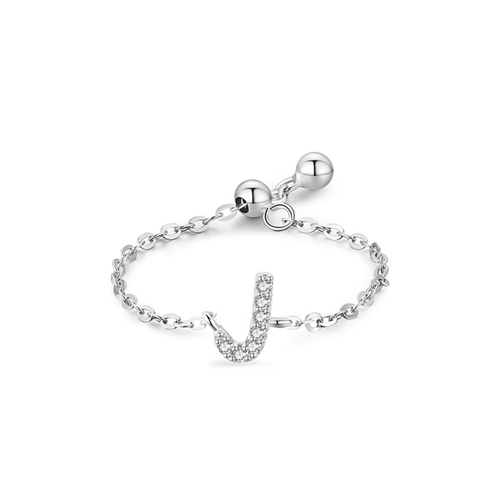 Alianza de boda de diamante para mujer, anillo de amor con letra J de plata con diamante redondo PT950 y oro blanco