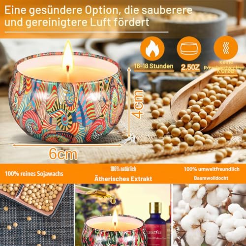 Duftkerze Set,16 Teiliges Natürliches Sojawachs Duftkerzen Set,Aromatherapie Kerzen,Tragbare Reisekerzen Entspannung Geschenk für Frauen Geburtstag,Weihnachten, Yoga, Massage – Bild 4