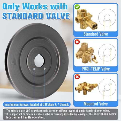Image of Enhon Tub and Shower Trim Kit, Shower Trim Compatible with Moen Chateau T470 Single Handle Tub /Shower Standard Valve, Escutcheon Screws Tube and Handle(Oil Rubbed Bronze, Knob)