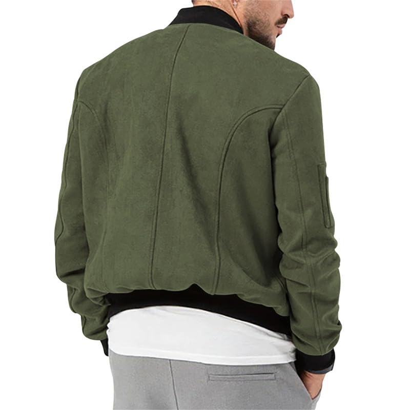 Image of Mens Faux Suede Bomber Jacket Varsity Jacket Windbreaker Vintage Casual Lightweight Leather Coats Jackets