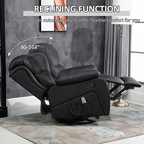 HOMCOM PU Leather Massage Recliner Chair with 8 Points and Heat, Manual Reclining Chair with Swivel Base, Footrest and Remote, Rocking Armchair, Black HOMCOM PU Leather Massage Recliner Chair with 8 Points and Heat, Manual Reclining Chair with Swivel Base, Footrest and Remote, Rocking Armchair, Black