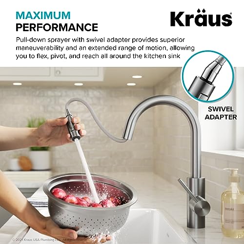Image of KRAUS Oletto Single Handle Pull Down Kitchen Faucet with QuickDock Top Mount Installation Assembly in Matte Black, KPF-2620MB