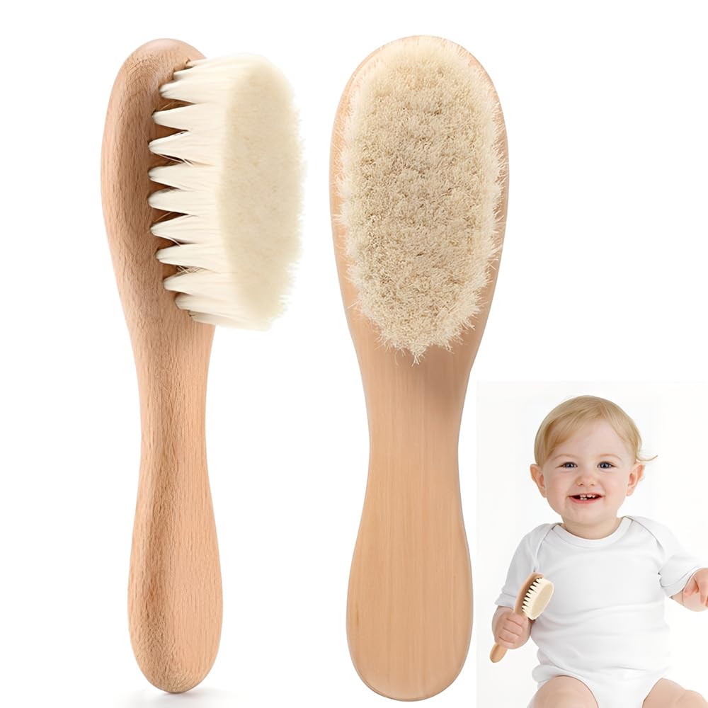 1 Pièce Brosse cheveux bebe，à cheveux Poils de chèvre doux Premium Brosse à bébé en bois pour Cradle Cap, garçons et filles, pour enfant et nouveau-né, Baby Shower Cadeau