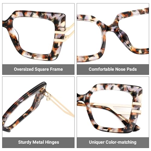 Image of Zeelool Oversized Square Eyeglasses for Women with Non-prescription Clear Lens ZJGX444789-04 Flower
