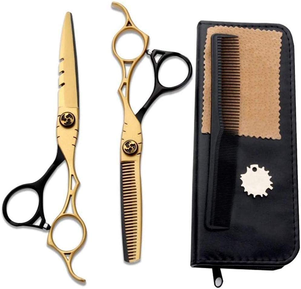 Ciseaux de coiffure ensemble acier 440C fini les cheveux tirés en coupe