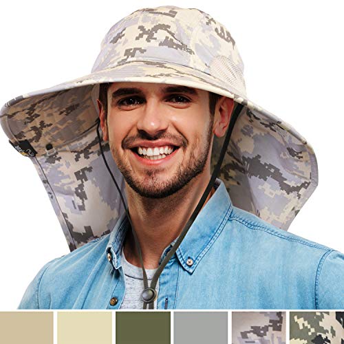 Tirrinia Neck Flap Fishing Safari Cap for Men, Wide Brim Sun Hat for Outdoor Hiking, Camping, Gardening