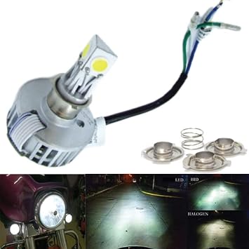 Motorcycle Hi/Low Super Bright Xenon White Light Bulb - with Universal H4 BA20D H6M Adaptor