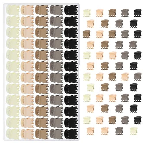 60 Pcs Mini Hair Claw Clips 0.7 Inch 5 Neutral Colors Small Barrettes Bulk for Short Thin Fine Hair Accessories for Women Girls Kids Little Tiny Gifts