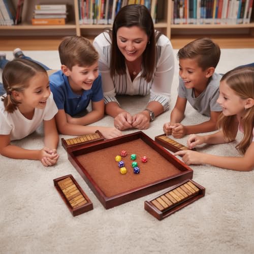 MoodLife Modular Shut The Box Game for 4 Players, 11.8-Inch Wooden Dice Board with 4 Detachable Number Trays and 8 Dice, Expandable Family Tabletop Math Game for Kids and Adults - Image 4