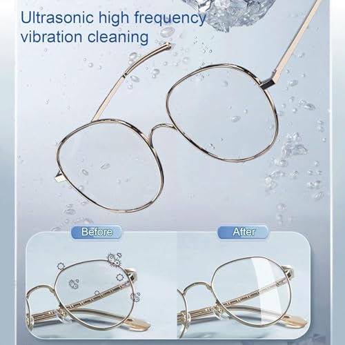 Pulitore per gioielli a ultrasuoni, 450 ml, detergente per la casa con coperchio superiore visivo, pulizia a 360° per argento, oro, diamante, serbatoio interno in acciaio inossidabile, 45 KHz