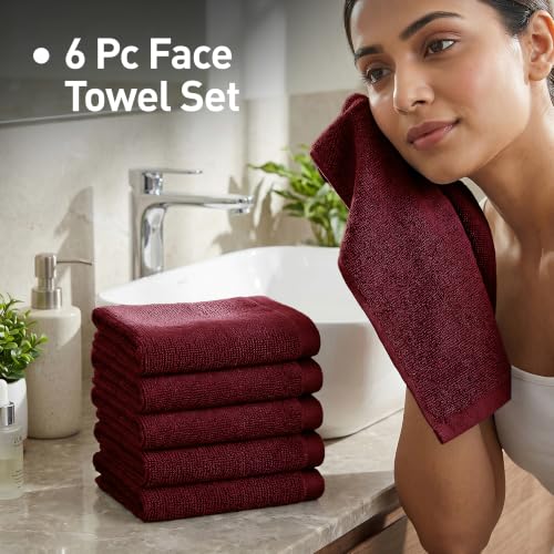 Image of MYTRIDENT Face Towel | Urban Comfort | Quick Drying | Travel Friendly | for Men /Women | 6 Pc Face Towel (30 cm x 30 cm) | 100% Cotton 450 GSM - Wine Red