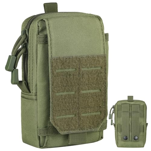 Hejo Taktische EDC Tasche, Molle Tasche Pouch, Kleine Gürteltasche, Bauchtasche mit Klettverschluss und Reißverschluss, Multifunktionale Handytasche für Radfahren, Wandern, Camping (Grün)