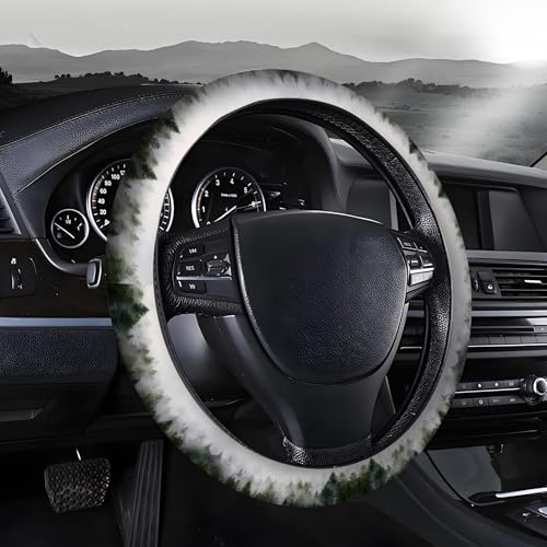 AOPEFNX Steering Wheel Covers for Car, Truck, and SUV, Cute Non-Slip Breathable Elastic Steering Wheel, Car Accessories, Universal 15 Inch Leather Cover for Men Women Green Forest