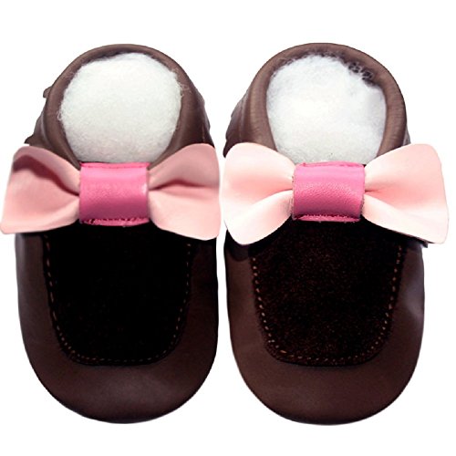 Soft Sole Leather Baby Shoes Infant Toddler Child Kid boy Girl Crib Shoes Moccasin Bow Brown (0-6month, Brown)