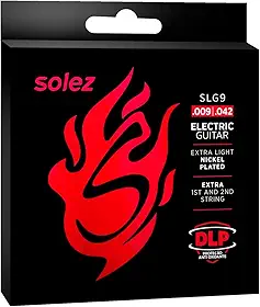 Encordoamento Solez Guitarra SLG – Cordas Aço Niquelado com DLP, Durabilidade Estendida, Maciez e Timbre Equilibrado 09 010 011 012 Original (0.09)
