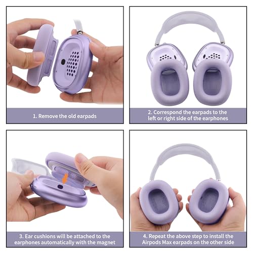 Image of Replacement Ear Cushions for Apple AirPods Max 1 & 2 Upgraded Memory Foam Pads with Durable Fabric,Sound Insulation and Noise Reduction,Strong Magnetic Fit,Sweat-Resistant,Breathable Comfor(Purple)