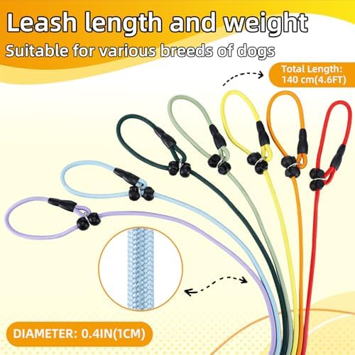 SATINIOR 21 Pcs Adjustable Dog Slip Lead Set, No-pull Training 4.6 ft x 0.4 Inch 2 Spring-loaded Slide Stopper Leash with Tension Buckle, 7 Colors No Collar Needed Anti-slip Leash for Walking Training