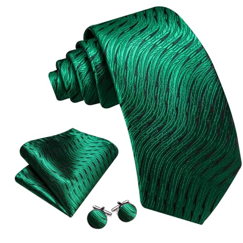 Image of Barry.Wang Man Stripe Ties Set Silk Woven Pocket Square Necktie Cufflinks Formal Party Business