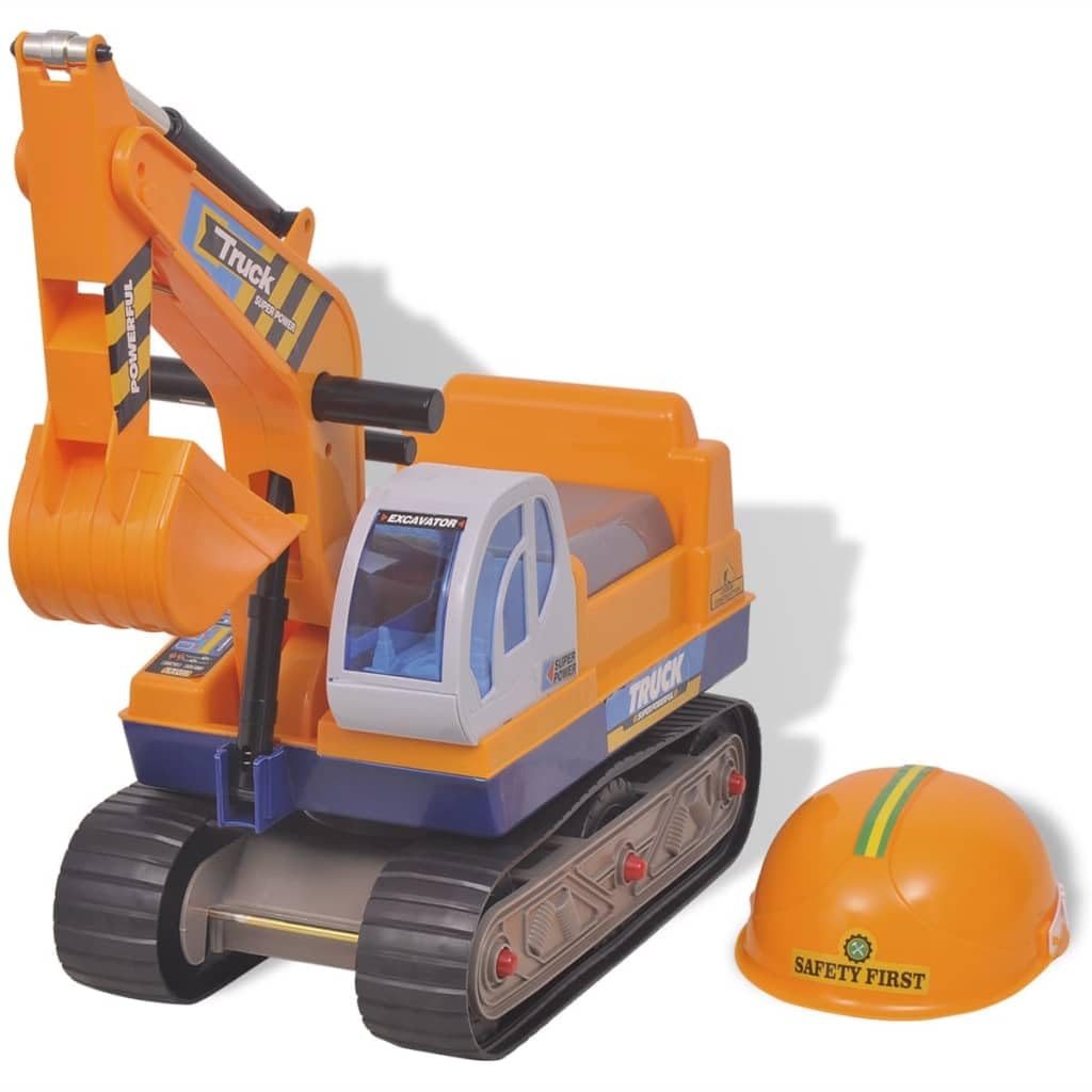 Kunststoff Aufsitzbagger Gelb für Kinder ab 18 Monaten mit Helm, stabile Bauweise, 66 x 24 x 56 cm, ideal für Indoor und Outdoor, fördert Motorik, Gleichgewicht und Fantasie