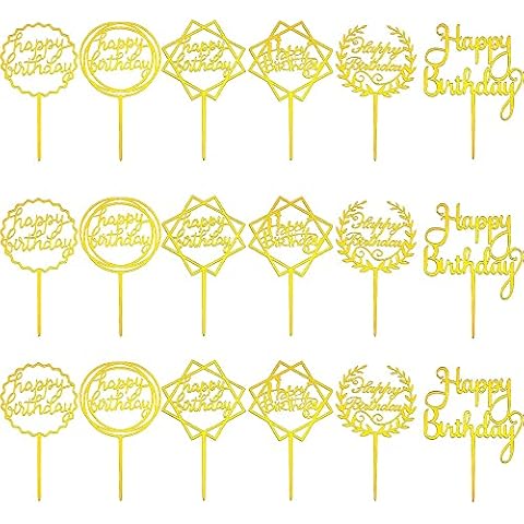 18 Stück Goldenes Happy Birthday Tortendeko Set Acryl Glitter Caketopper Gold Geburtstag Dekoration Topper Acryl Glitter Cupcake Topper Cover