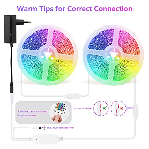 Maxuni Led Strip Light with Remote 20M(10M*2), Music Sync Strip Lighting with Bluetooth App Control, RGB Colour Changing Strip Lights with UK Plug, Ideal for Bedroom TV Decoration