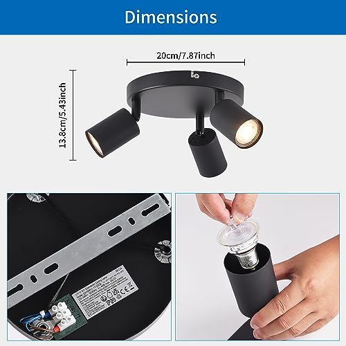 ANWIO 3 Black Spotlight Ceiling Lights,Bedroom Kitchen Lights Ceiling,GU10 Industrial Hallway Ceiling Light Fitting,Spot Light Bar Indoor Adjustable Light Ceiling Spot Lamp(EUS-EA190811, NO Bulbs) - Image 6