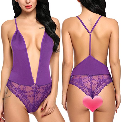 Modfine Mujer Conjuntos de Lencería Encaje Transparente Interior Pijamas Vestido Con Tangas Del Encaje Para Mujer