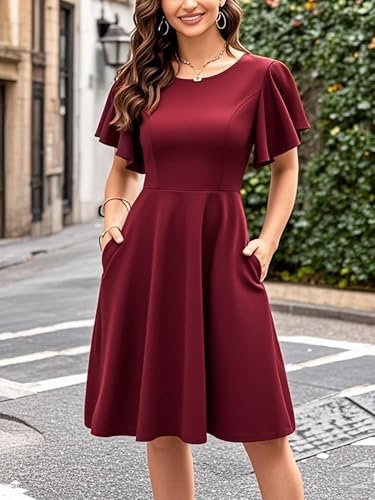 Image of oxiuly Wedding Church Vintage Cocktail Dresses with Pockets Summer Casual Floral Dress for Women Flare376