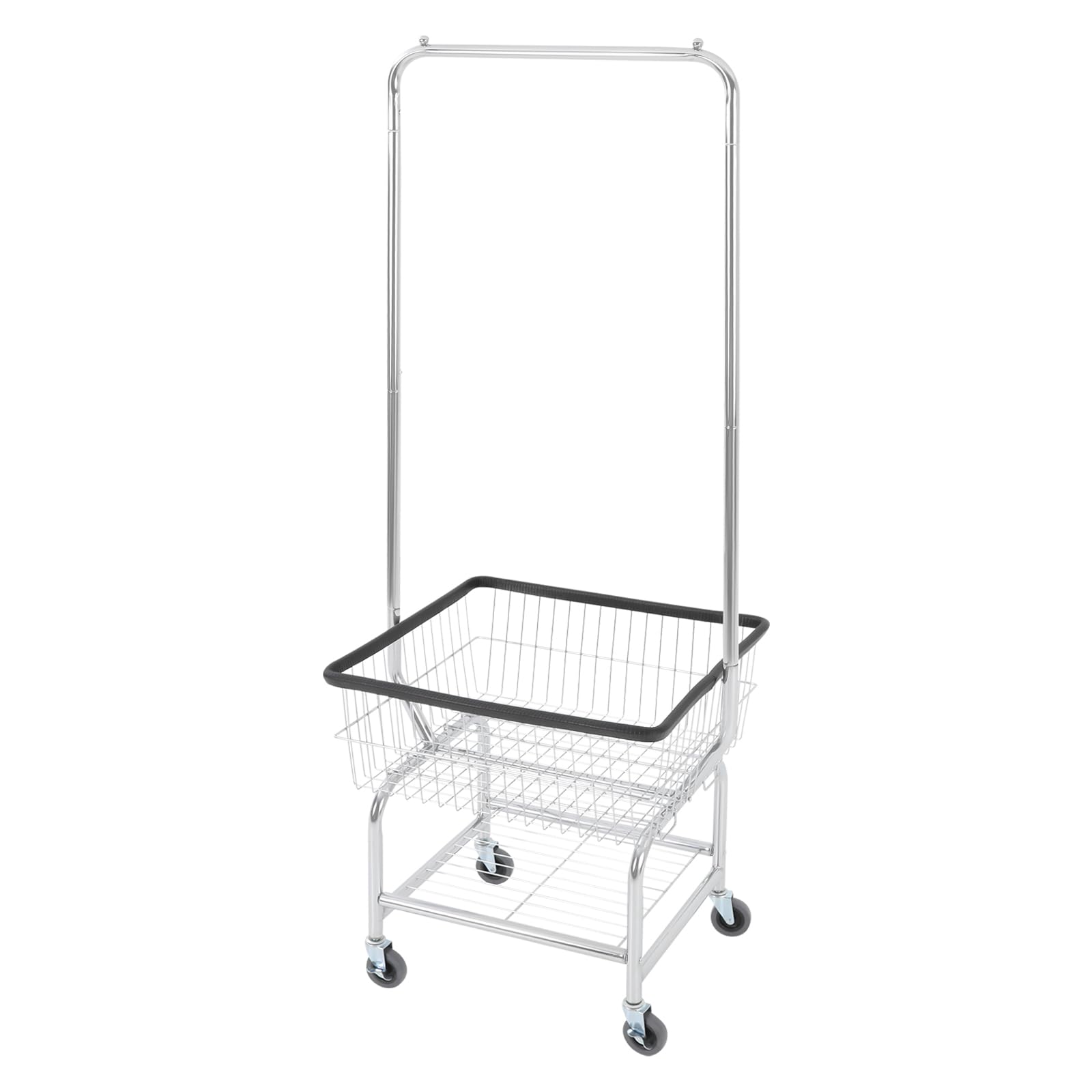 Wire Laundry Cart, 19.7" x 15.75" x 70.9" Wire Laundry Basket Hamper Cart with Wheels & Hanging Rack for Laundry Room,Bathroom (Silver+Black)