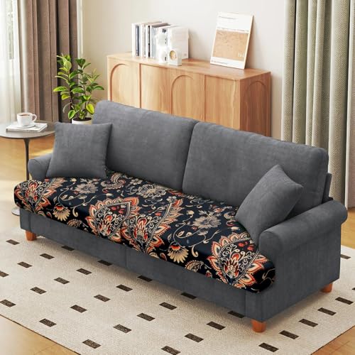 Image of YISUN Sofa Couch Cushion Covers, Stretch Printed Couch Seat Slipcover, Soft Couch Cover for Dogs, Washable Non-Slip Furniture Protector for Sectional Armchair Loveseat (Navy Blue, 2 piece)