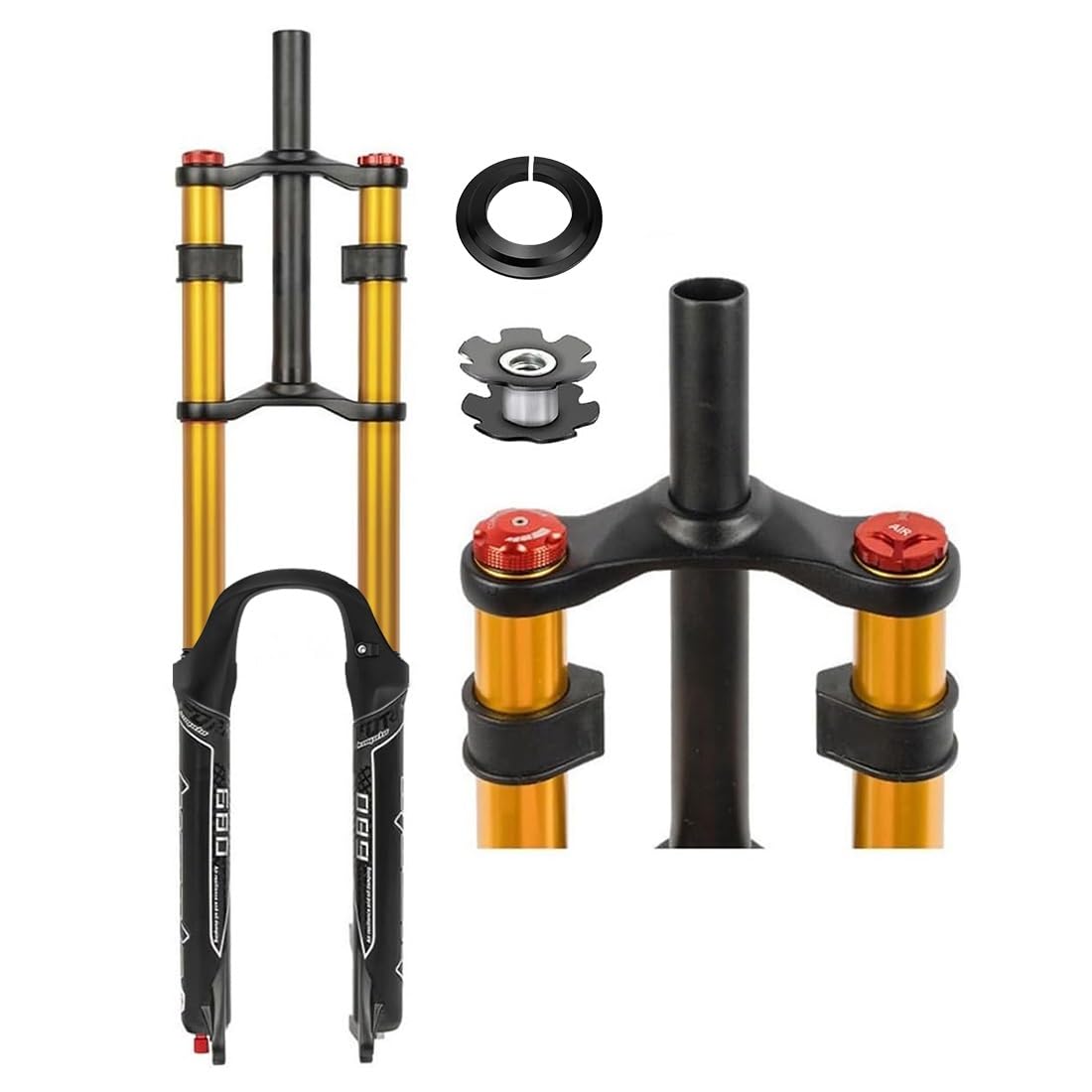 Mountain Bike Front Suspension Fork 26 27.5 29 Inch Disc Brake Air Down Hill Fork 1-1/8" Straight 1-1/2" Tapered Mtb Triple Tree Bike Fork Travel 135mm Quick Release 2440g ( Color : Gold , Size : 27.5