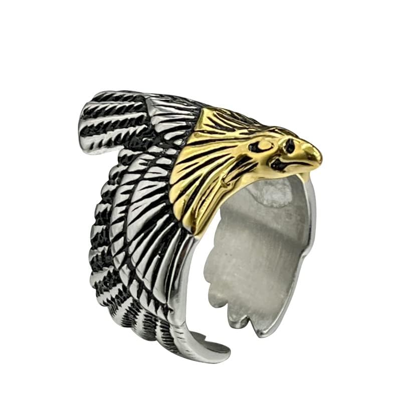 Stainless Steel Gold Eagle Head Bird Biker Ring For Men, Size 7-152