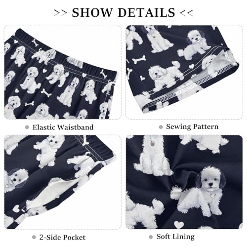 White Puppies Bones Sleep Shorts Summer Pajama Shorts Elastic Waist Sleep Bottoms with Pockets 6-14 Years3