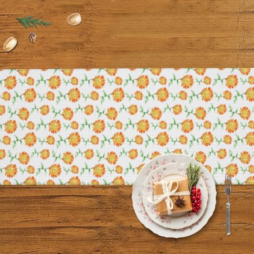 Chemin de table de Noël à pompon et motif calendula de qualité supérieure - 6